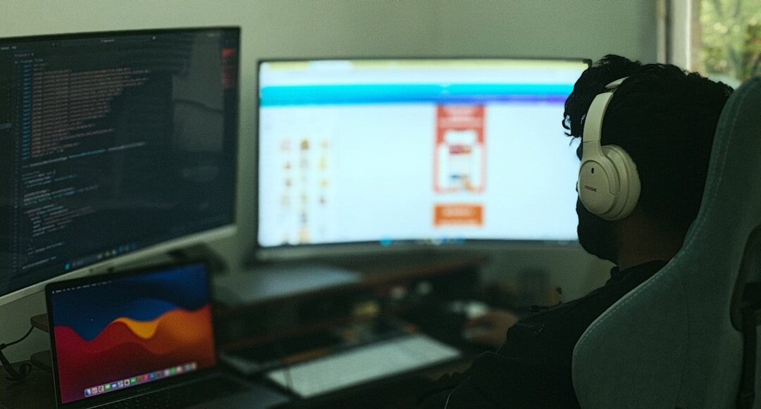 Person working from home with computer setup